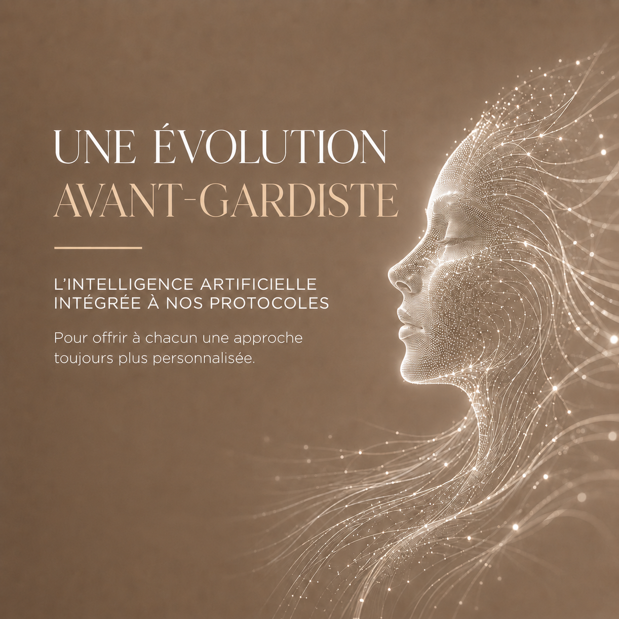 Visage lumineux symbolisant l’intelligence artificielle intégrée aux protocoles Dermo Lifting