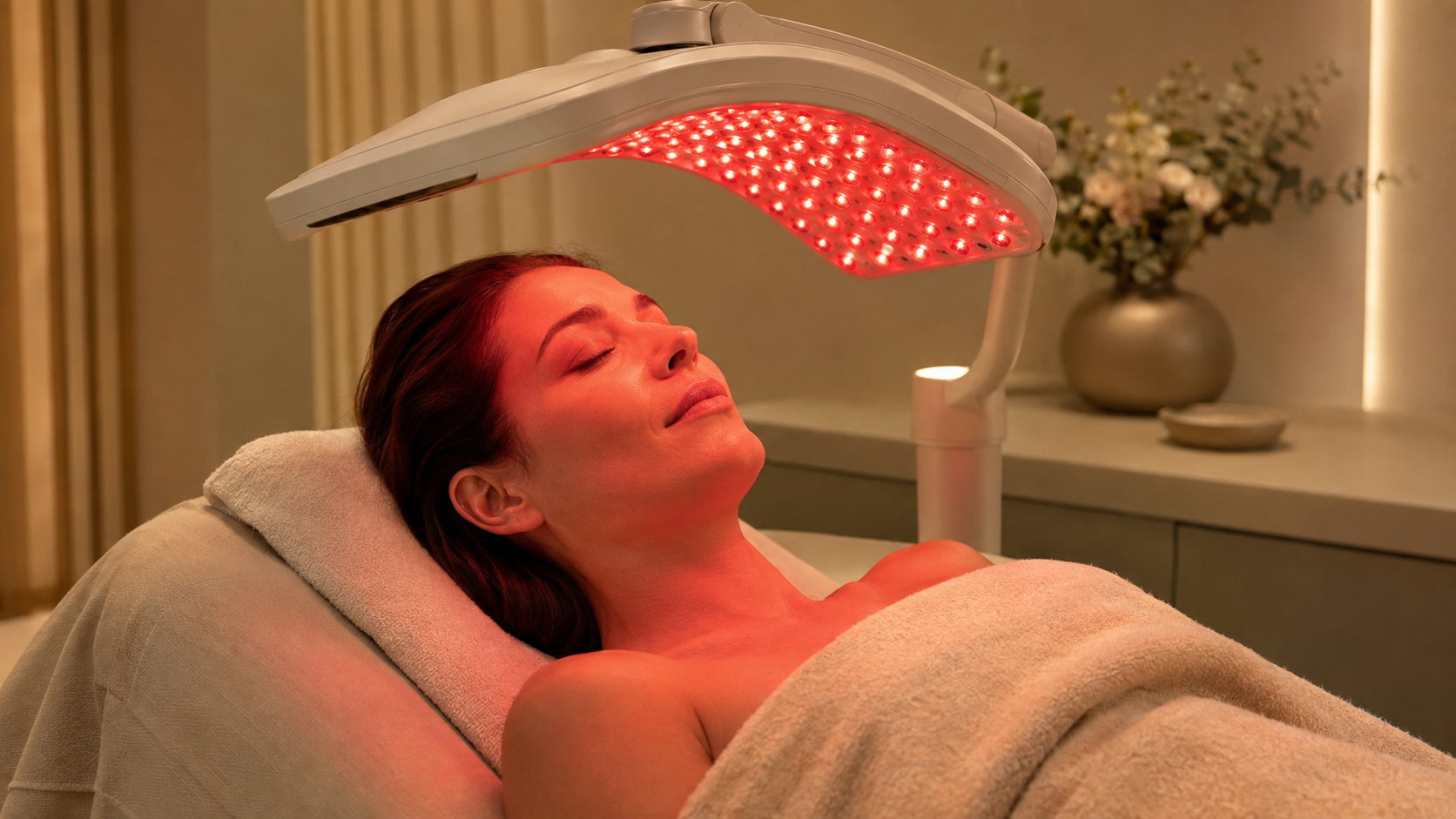 Séance esthétique de photobiomodulation par lumière LED rouge